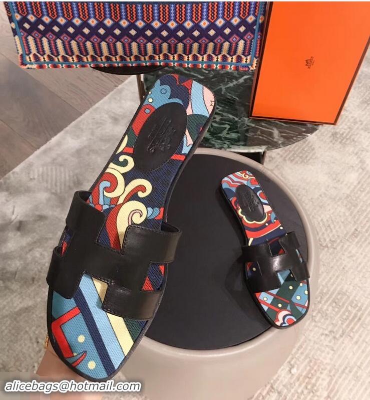 Discount Hermes Flower Printed Oran Slippers H92006 2019