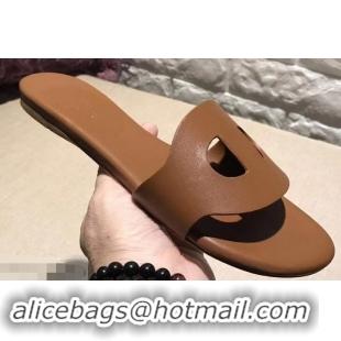 Good Looking Hermes Lisboa Slipper Sandals H94201 Brown 2019