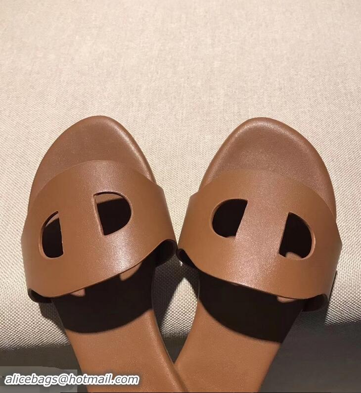 Good Looking Hermes Lisboa Slipper Sandals H94201 Brown 2019