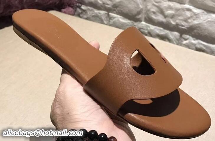 Good Looking Hermes Lisboa Slipper Sandals H94201 Brown 2019