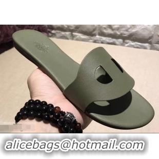 Low Cost Hermes Lisboa Slipper Sandals H94201 Olive Green 2019