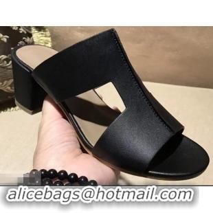 Famous Brand Hermes Heel 5cm Ostia Sandals H94207 Black 2019