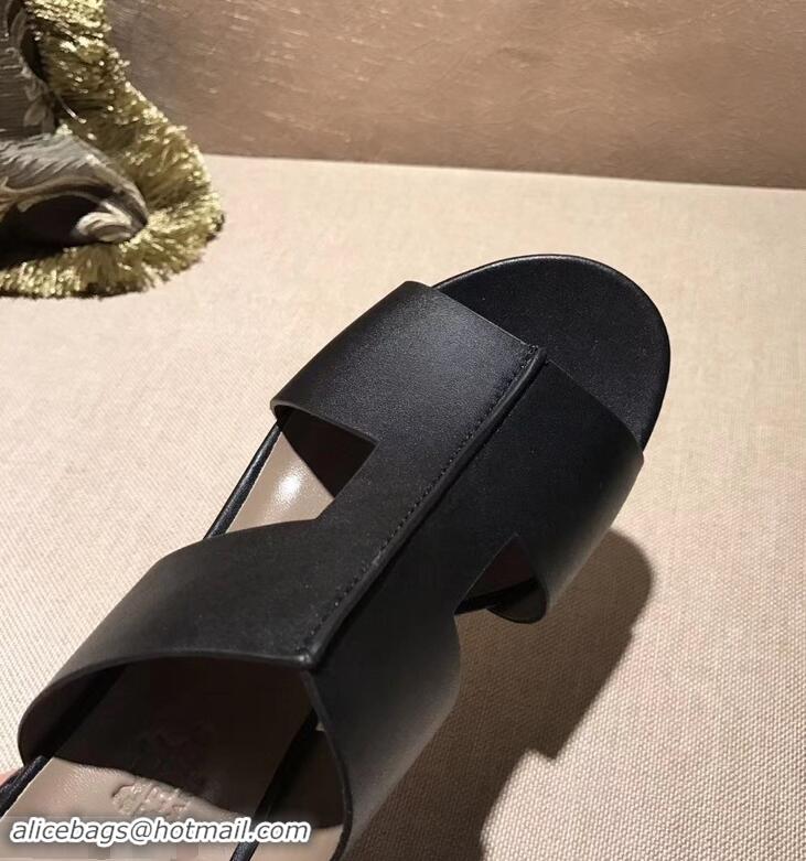 Famous Brand Hermes Heel 5cm Ostia Sandals H94207 Black 2019