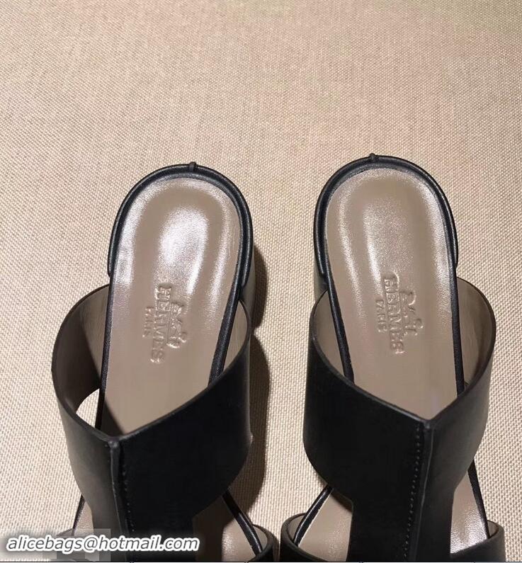 Famous Brand Hermes Heel 5cm Ostia Sandals H94207 Black 2019