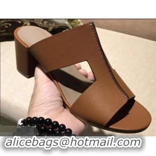 Newest Hermes Heel 5cm Ostia Sandals H94207 Brown 2019