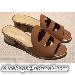 Discount Hermes Heel 4.5cm Mona Sandals H94211 Brown 2019