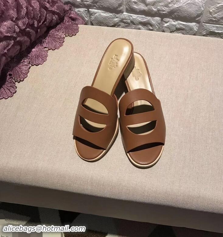 Discount Hermes Heel 4.5cm Mona Sandals H94211 Brown 2019