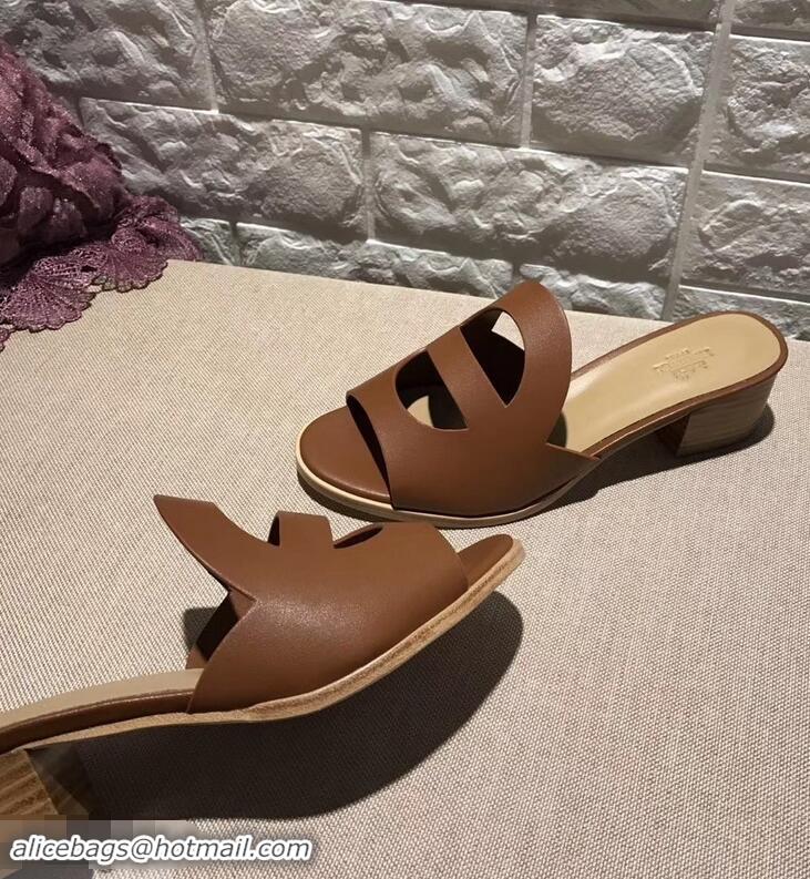 Discount Hermes Heel 4.5cm Mona Sandals H94211 Brown 2019