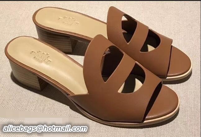 Discount Hermes Heel 4.5cm Mona Sandals H94211 Brown 2019