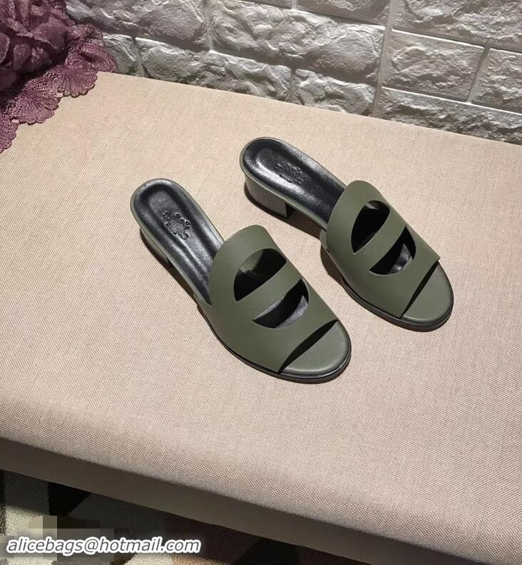 Promotional Hermes Heel 4.5cm Mona Sandals H94211 Olive Green 2019