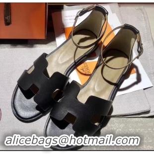 Buy Inexpensive Hermes Santorini Sandals in Calfskin H95104 Black