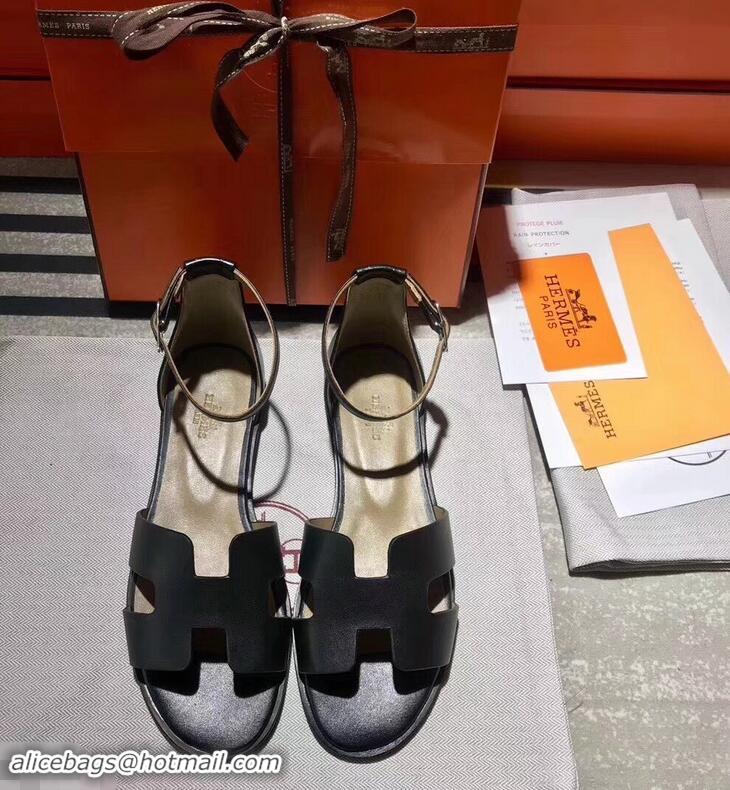 Buy Inexpensive Hermes Santorini Sandals in Calfskin H95104 Black