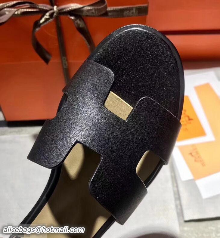 Buy Inexpensive Hermes Santorini Sandals in Calfskin H95104 Black