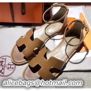 Grade Design Hermes Santorini Sandals in Calfskin H95104 Brown