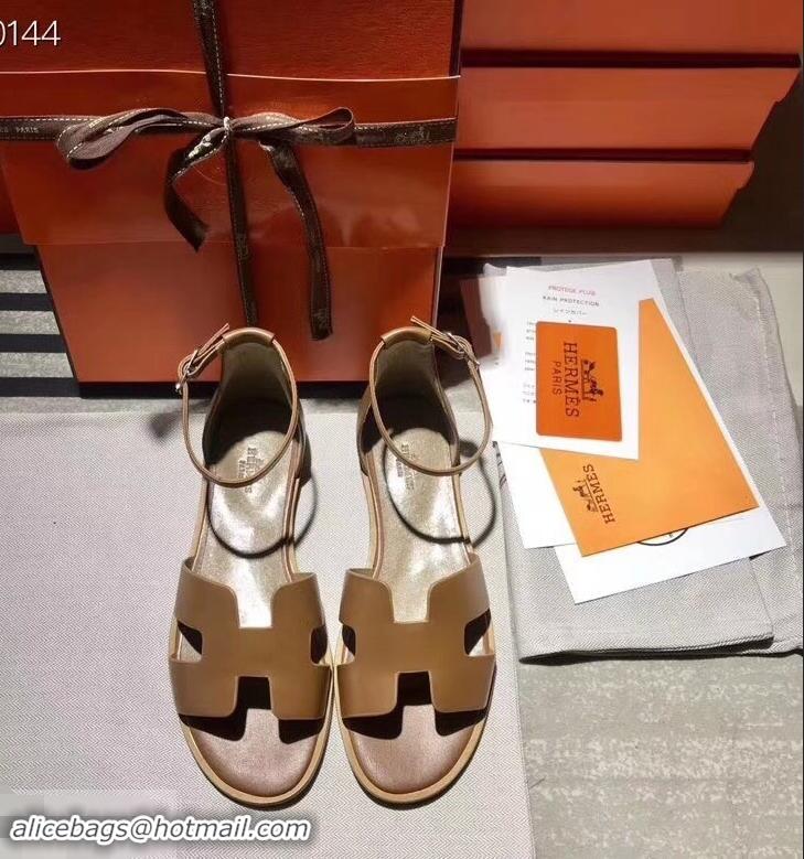 Grade Design Hermes Santorini Sandals in Calfskin H95104 Brown