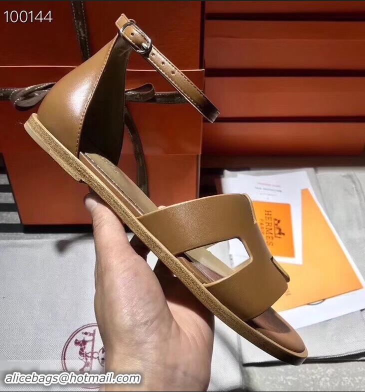 Grade Design Hermes Santorini Sandals in Calfskin H95104 Brown