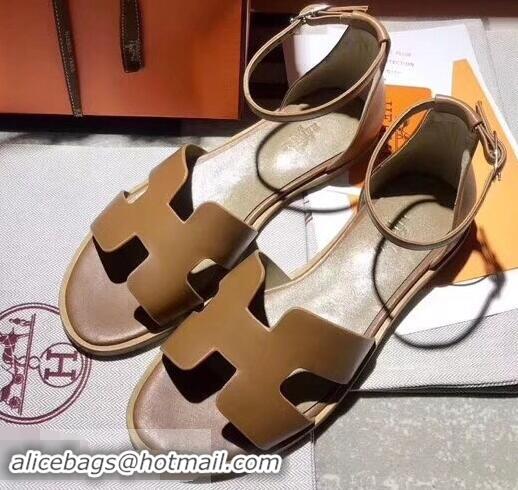 Grade Design Hermes Santorini Sandals in Calfskin H95104 Brown