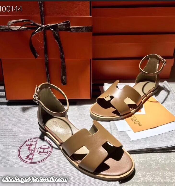 Grade Design Hermes Santorini Sandals in Calfskin H95104 Brown