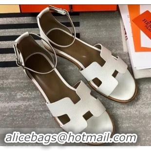 Promotional Hermes Santorini Sandals in Epsom Calfskin H95107 White