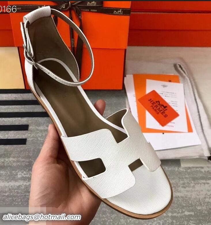 Promotional Hermes Santorini Sandals in Epsom Calfskin H95107 White