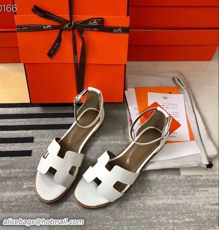 Promotional Hermes Santorini Sandals in Epsom Calfskin H95107 White