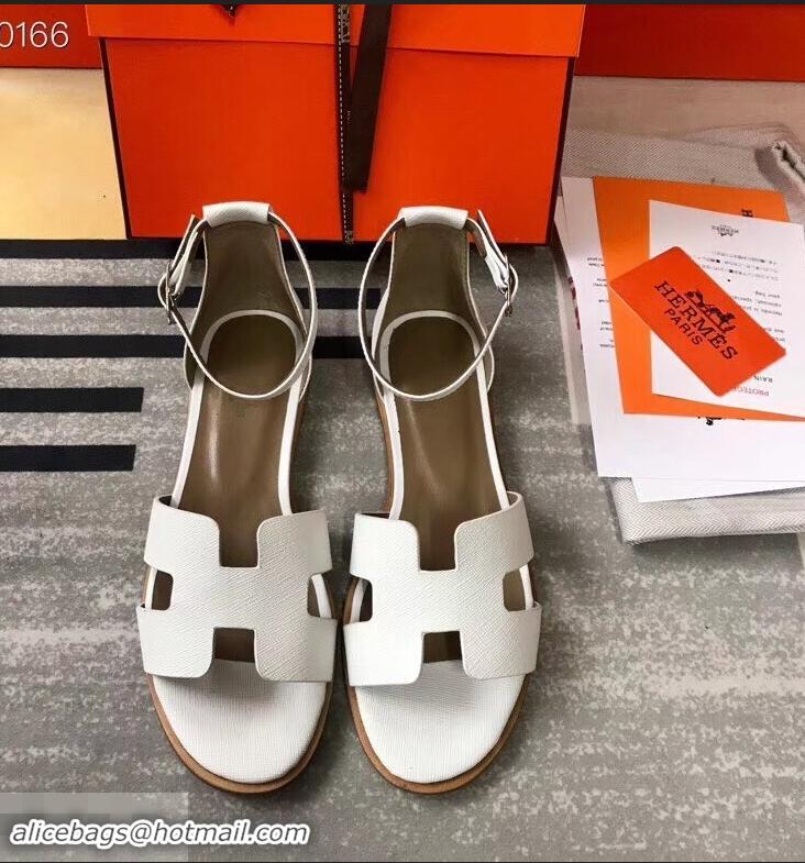 Promotional Hermes Santorini Sandals in Epsom Calfskin H95107 White