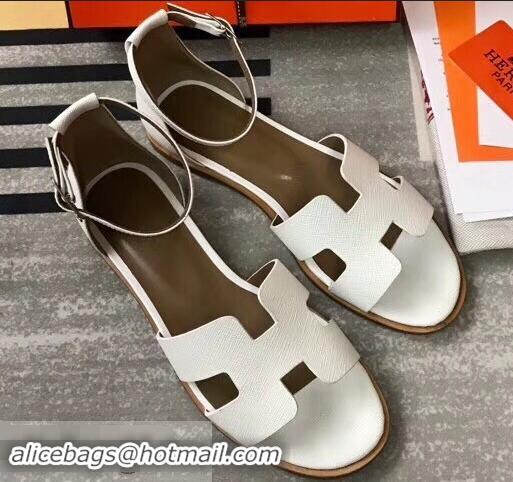 Promotional Hermes Santorini Sandals in Epsom Calfskin H95107 White