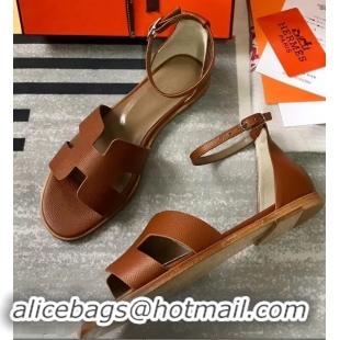 Discount Hermes Santorini Sandals in Epsom Calfskin H95107 Brown