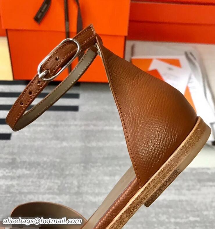 Discount Hermes Santorini Sandals in Epsom Calfskin H95107 Brown