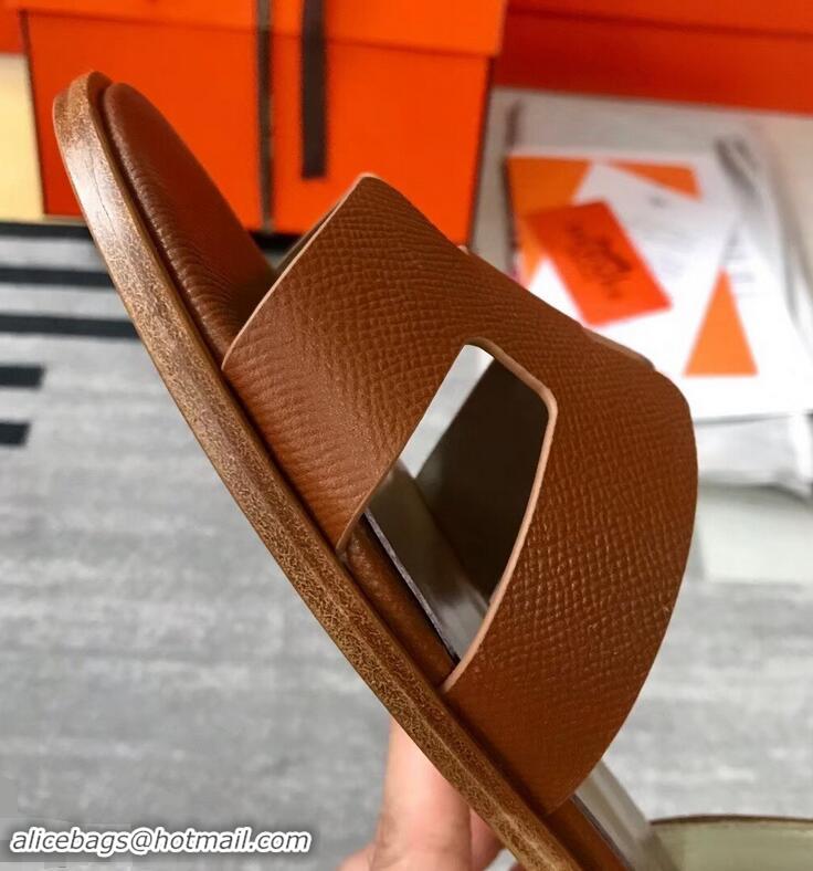 Discount Hermes Santorini Sandals in Epsom Calfskin H95107 Brown