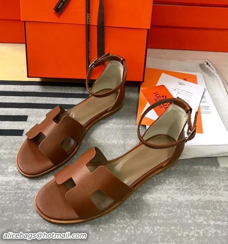 Discount Hermes Santorini Sandals in Epsom Calfskin H95107 Brown