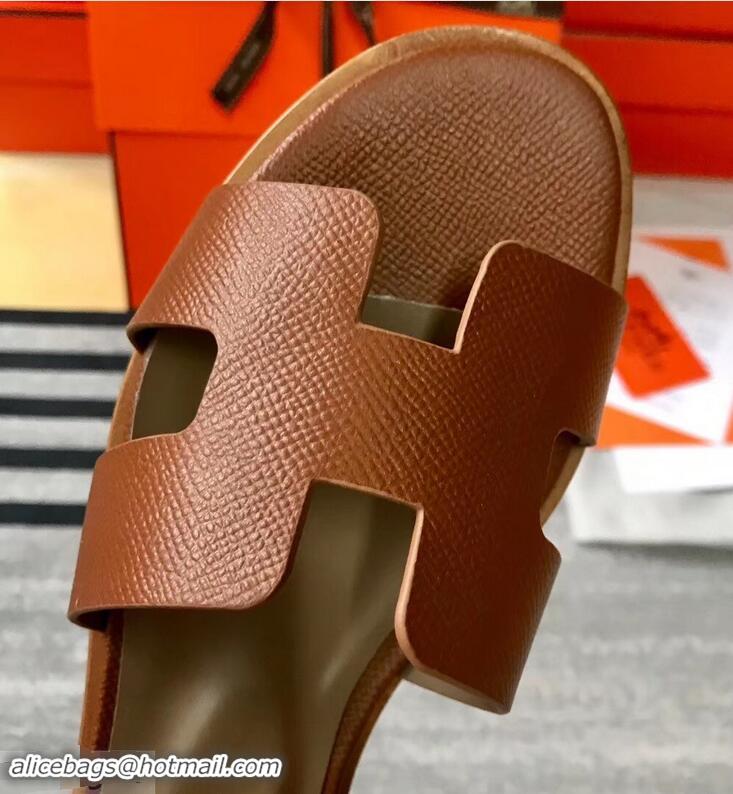 Discount Hermes Santorini Sandals in Epsom Calfskin H95107 Brown