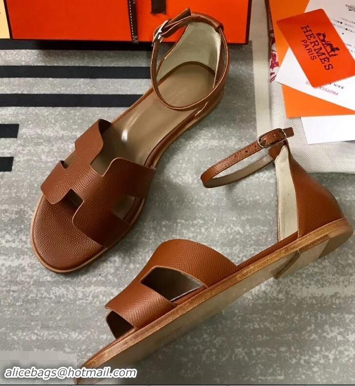 Discount Hermes Santorini Sandals in Epsom Calfskin H95107 Brown