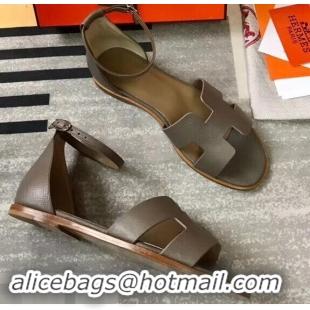 Hot Sale Hermes Santorini Sandals in Epsom Calfskin H95107 Etoupe