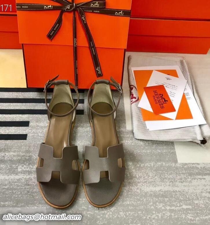 Hot Sale Hermes Santorini Sandals in Epsom Calfskin H95107 Etoupe