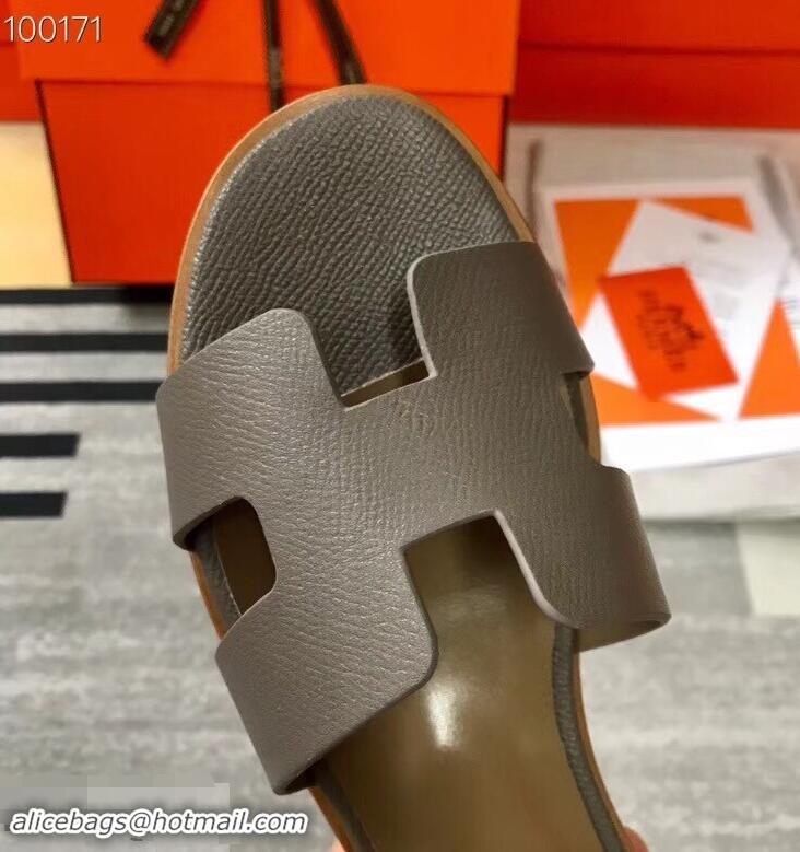 Hot Sale Hermes Santorini Sandals in Epsom Calfskin H95107 Etoupe