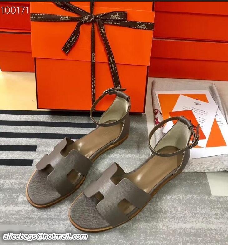 Hot Sale Hermes Santorini Sandals in Epsom Calfskin H95107 Etoupe