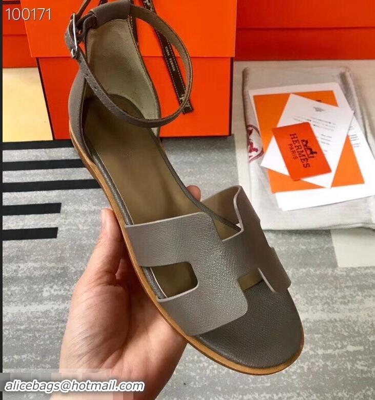 Hot Sale Hermes Santorini Sandals in Epsom Calfskin H95107 Etoupe