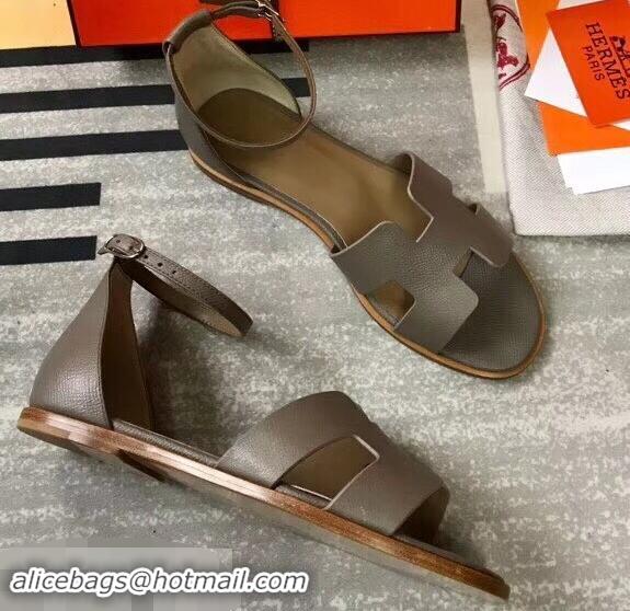 Hot Sale Hermes Santorini Sandals in Epsom Calfskin H95107 Etoupe