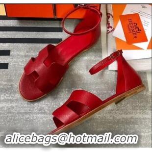 Promotional Hermes Santorini Sandals in Epsom Calfskin H95107 Red