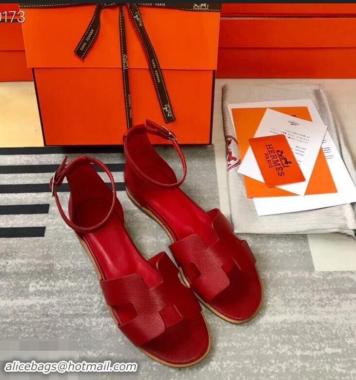 Promotional Hermes Santorini Sandals in Epsom Calfskin H95107 Red