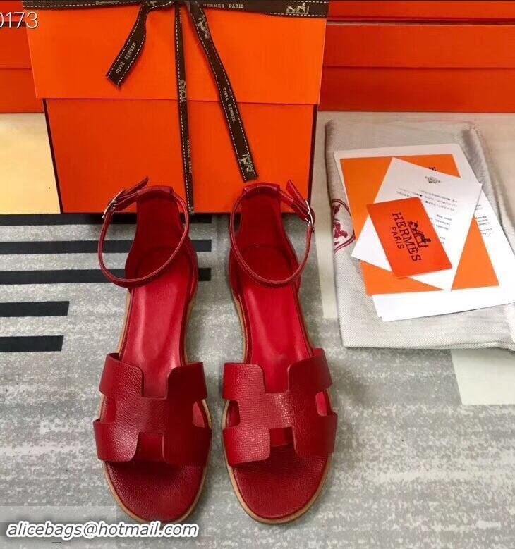 Promotional Hermes Santorini Sandals in Epsom Calfskin H95107 Red