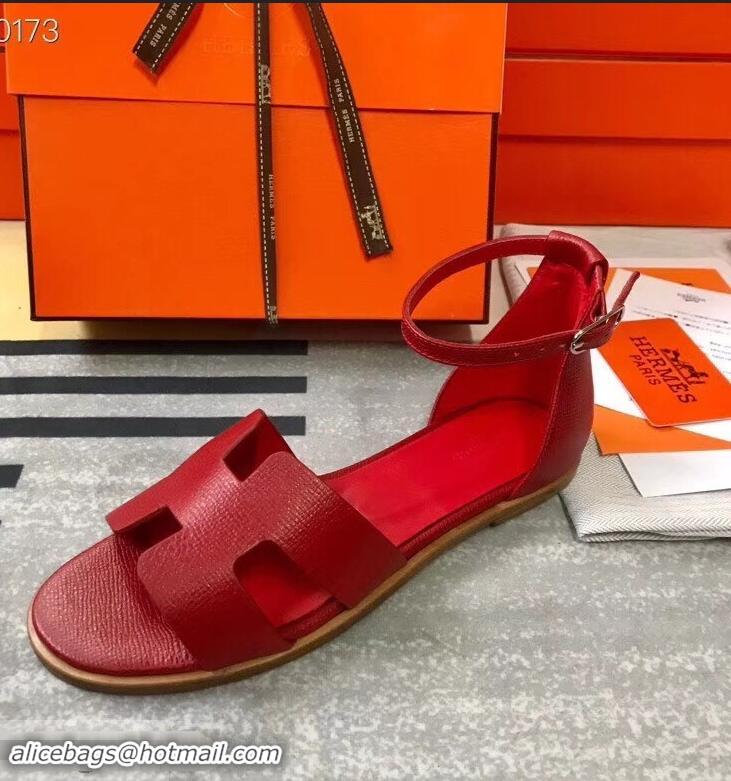 Promotional Hermes Santorini Sandals in Epsom Calfskin H95107 Red