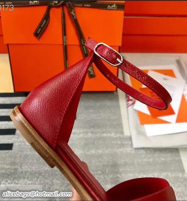 Promotional Hermes Santorini Sandals in Epsom Calfskin H95107 Red