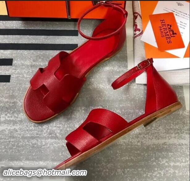 Promotional Hermes Santorini Sandals in Epsom Calfskin H95107 Red