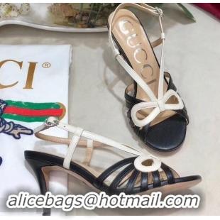 Wholesale Gucci Heel 8.5cm Cut-out Bow Leather Sandals C96321 Black/White 2019