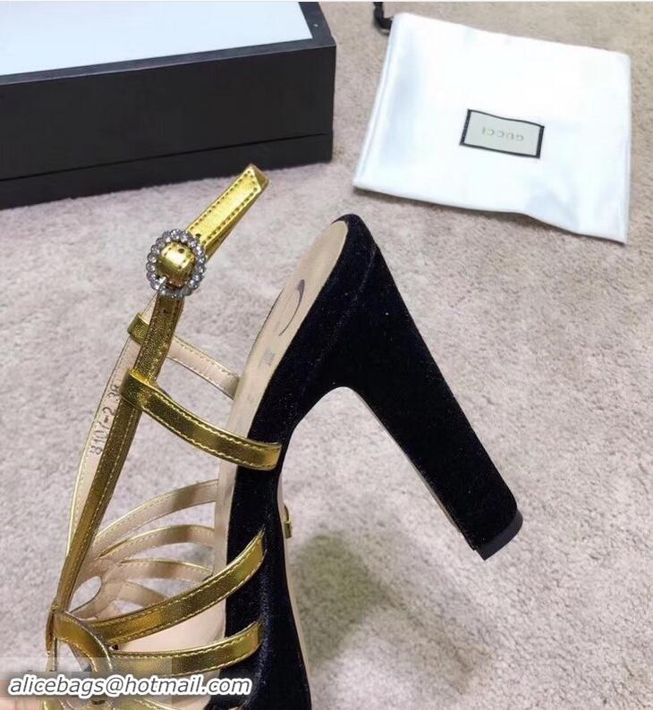 Cheap Gucci Heel 10.5cm Platform 2.5cm Cut-out Bow Leather Sandals 549646 Velvet Black/Gold 2019