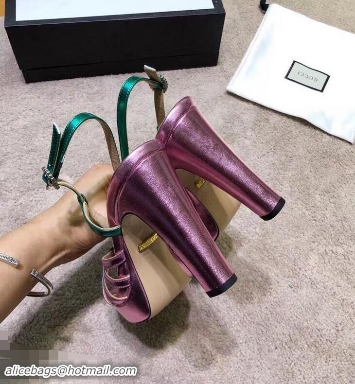 Discount Gucci Heel 10.5cm Platform 2.5cm Cut-out Bow Leather Sandals 549646 Pink/Green 2019