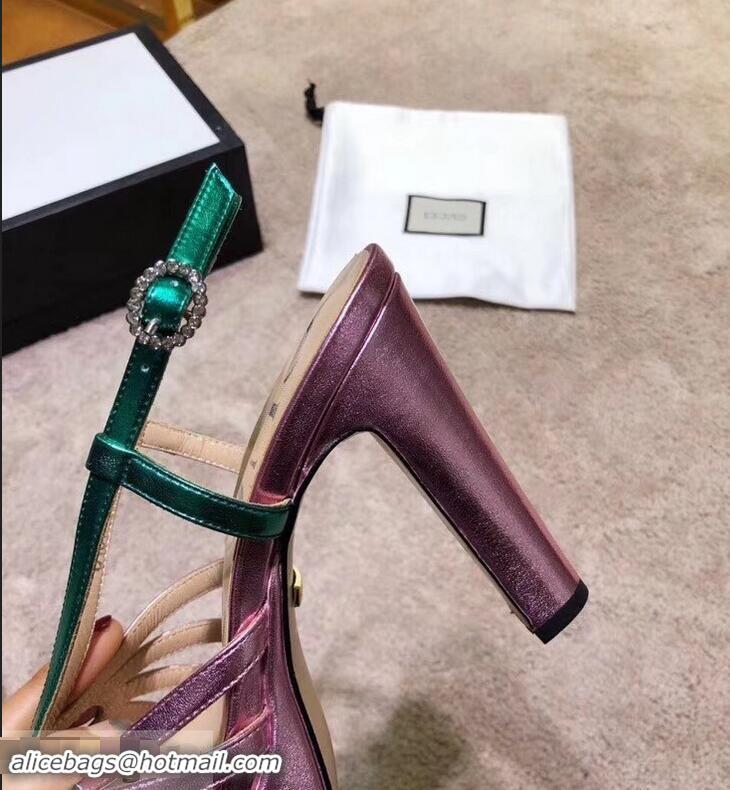 Discount Gucci Heel 10.5cm Platform 2.5cm Cut-out Bow Leather Sandals 549646 Pink/Green 2019