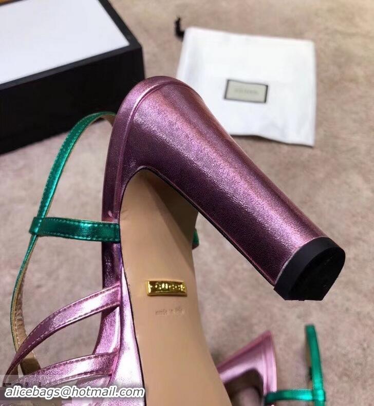 Discount Gucci Heel 10.5cm Platform 2.5cm Cut-out Bow Leather Sandals 549646 Pink/Green 2019